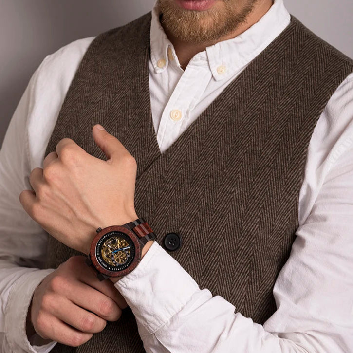 Wooden Mechanical Men Wristwatch