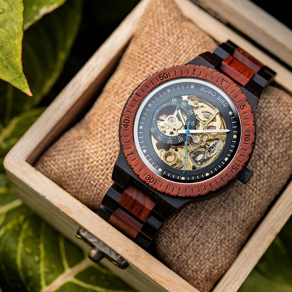 Wooden Mechanical Men Wristwatch