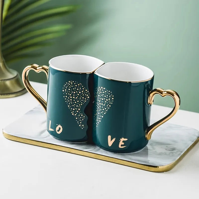 Elegant Love Mugs with Tray