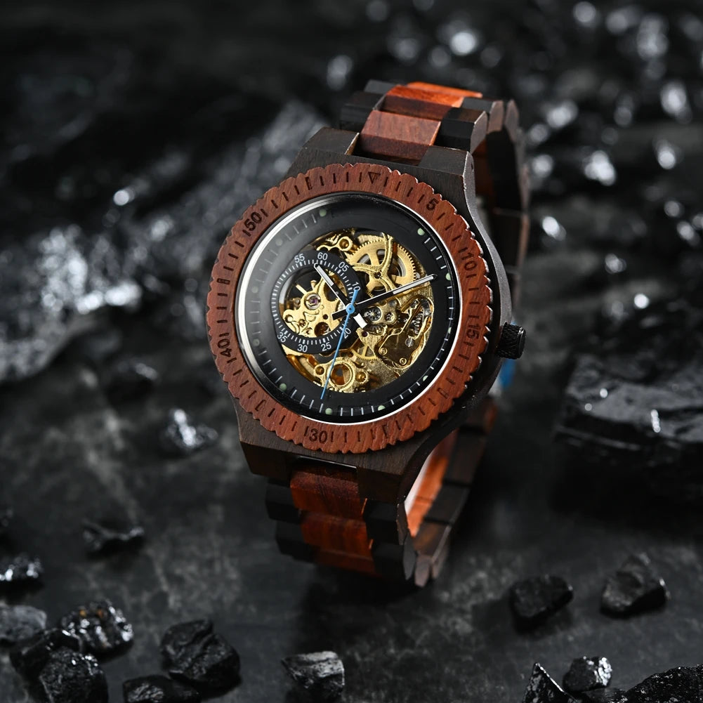 Wooden Mechanical Men Wristwatch