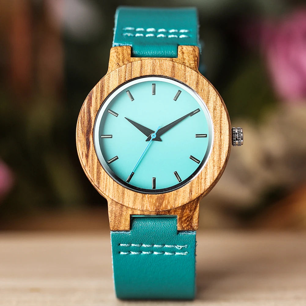 Wooden watch with turquoise strap 
