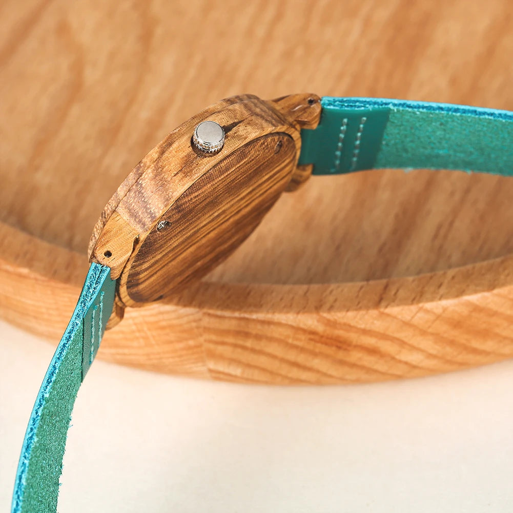 Wooden watch with a turquoise strap 